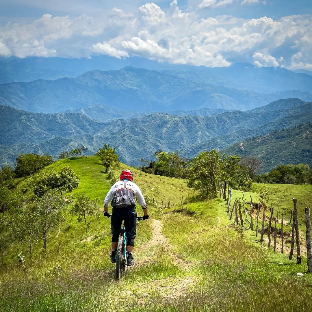 Downhill mountain biking near Medellín on a steep singletrack in Santa Bárbara