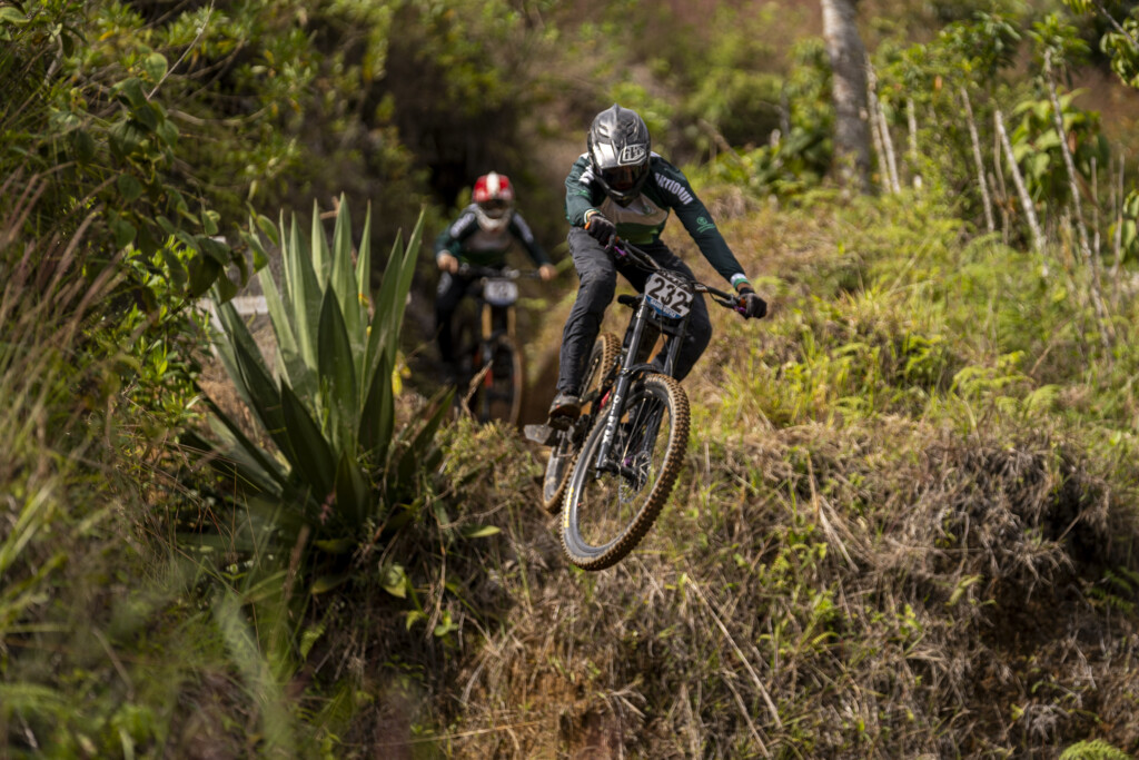 Rider on a double-black downhill track above Medellín